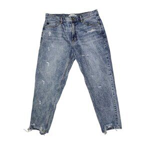 Kancan Distressed Acid/Stone Wash Crop High Rise Jeans 11 (33x25.5)
